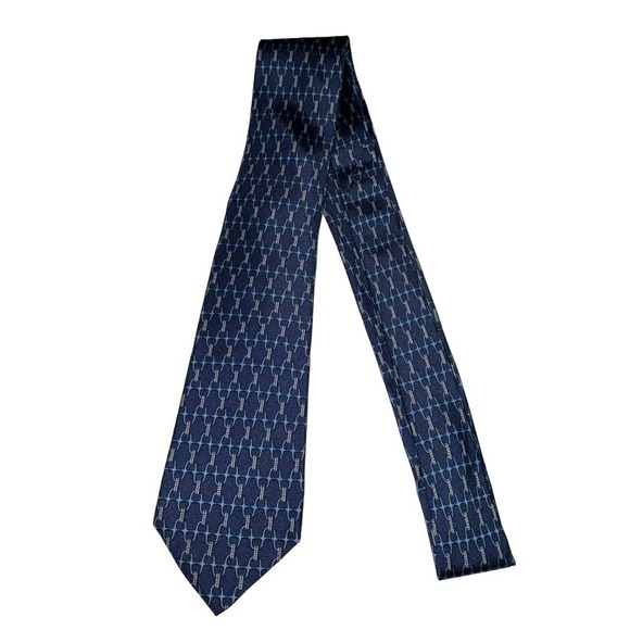 Hermes Paris 931 HA Men’s 100% Silk Tie Blue/Gray - Picture 1 of 10